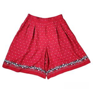 Liz Sport Vintage Wide Leg Shorts Red Floral Pleated Bermuda Knee-length Size 14